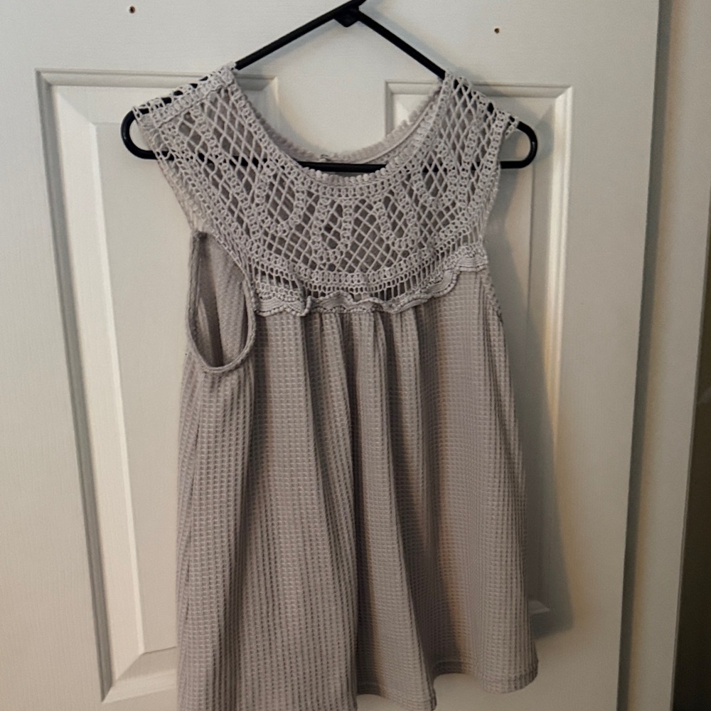 Gray Crochet Detail Tank Top